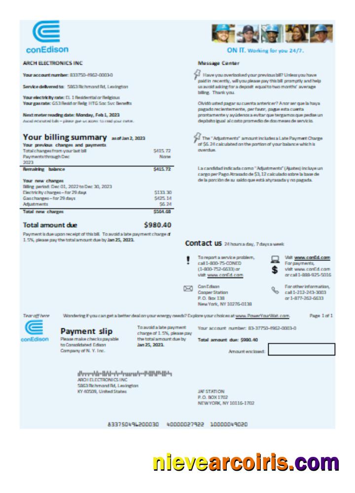 Con Edison electricity utility business bill